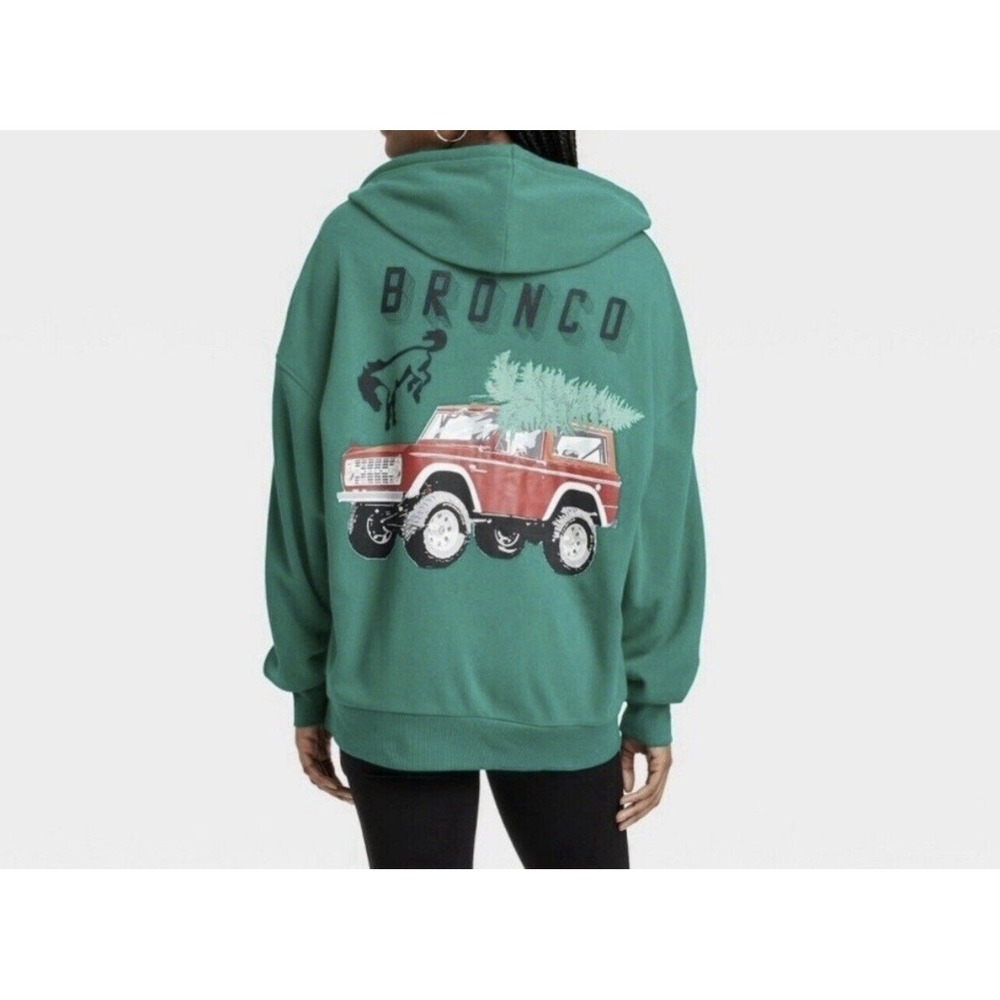WOMEN'S size medium christmas FORD BRONCO HOLIDAY ZIPPED HOODIE new Grayson